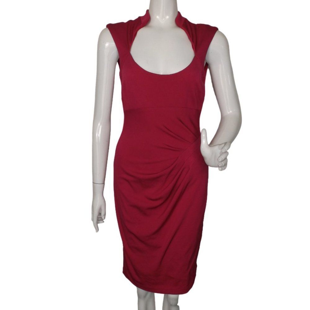 CACHE Dress, 6, Berry/Fuchsia, Gathered Hip, Scoop front, Sleeveless,